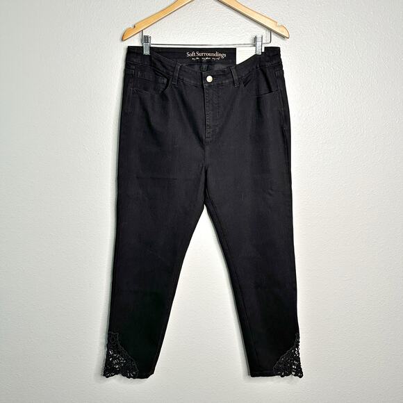 Soft‎ Surroundings Black Straight Ankle Jeans Lace Crochet Ankle women’s size 14 - Picture 2 of 14